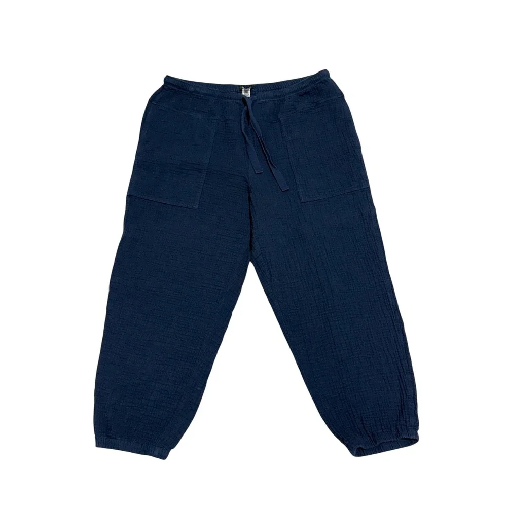 Madewell Lightspun Pull-On Mid-Rise Jogger Pants XL Navy Cotton Gauze  Lounge - Picture 2 of 12